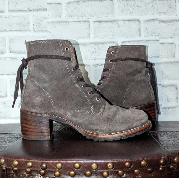 Frye Gray Suede Combat Boots - Picture 7 of 16